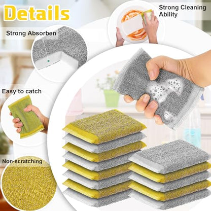 Thyle 24 Pack Steel Wool Scrubber Kitchen Sponges, Heavy Duty Non Scratch Metal Sponges, Reusable Cleaning Scrub Pads for Dishes, Pots, Pans, Sink and Tough Hard Stains (Gray,Yellow) - color: Gray, Yellow