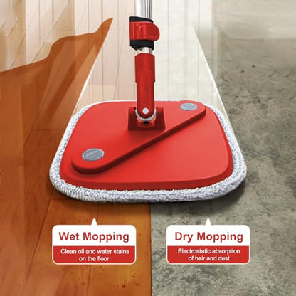 Spin Mop and Bucket Set with Self Separation Dirty and Clean Water System with 14 Pads, Square Mop Bucket Self Wringing 360° Rotating Clean Mop-Head for Hardwood Tile Marble Floors (Black+Red - size: Black+Red Mop Set with 14 Pads