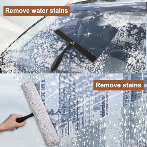 Shower Squeegee for Glass Doors & Microfiber Scrubber Kit 11Inch Window Washing Tools with Non-Slip Handle and Adhesive Hook - color: Black+grey