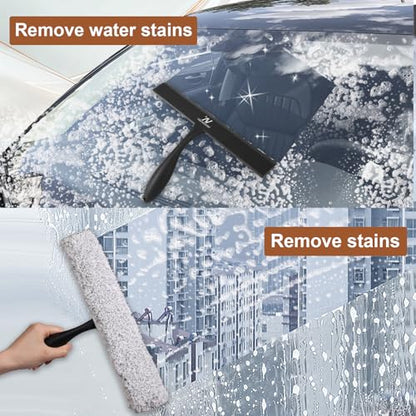 Shower Squeegee for Glass Doors & Microfiber Scrubber Kit 11Inch Window Washing Tools with Non-Slip Handle and Adhesive Hook - color: Black+grey