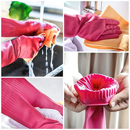 Dishwashing gloves 2 Pairs for kitchen,Rubber cleaning gloves,Long dish gloves reuseable. - color: Pink, size: Large (Pack of 2)