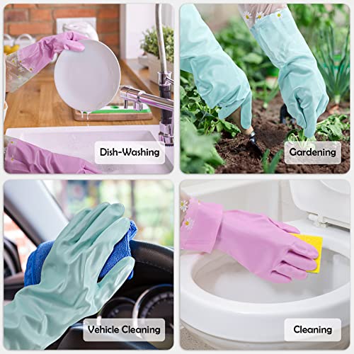 KAQ Reusable Household Cleaning Gloves Rubber: 3 Pairs Latex Free Kitchen Gloves for Washing Dishes with Cotton Lined - size: Large (Pack of 3)