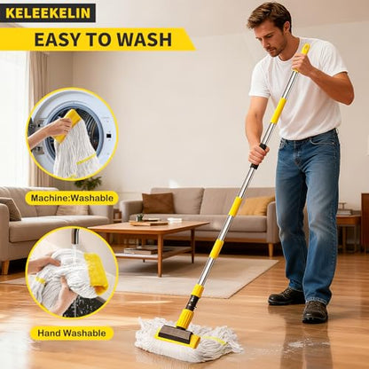 Professional Commercial Mop Industrial Heavy Duty Mop with 54" Long Handle ,Wet Mop for Home,Workshop,Garage Floors Cleaning,with 53'' Stainless Steel Mop Handle,Yellow