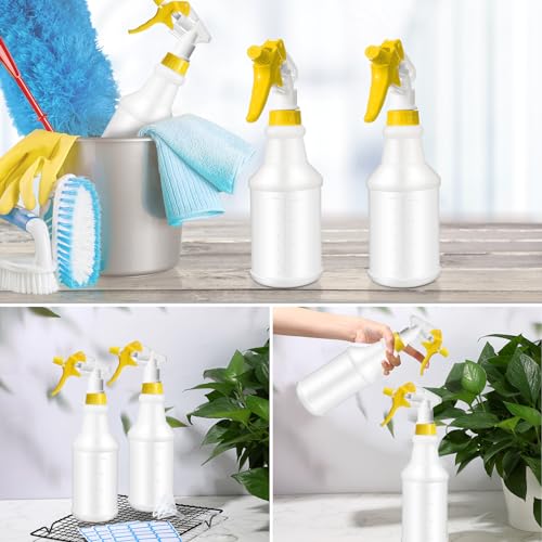 Eccliy 20 Pack 16oz Empty Spray Bottles, Leakproof Cleaning Bottles with Measurement and Adjustable Nozzle for Housekeeping, Commercial Use(Cylinder,Yellow Spray Head) - color: Yellow Spray Head, style: Cylinder