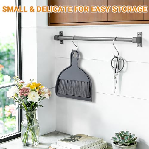 THINKLEARN 2PCS Small Dust Pan and Brush Set, Mini Broom Dustpan Kit | Portable Brush Dustpan Combo Set, Dark Gray Cleaning Supplies - color: Dark Grey
