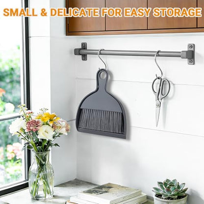 THINKLEARN 2PCS Small Dust Pan and Brush Set, Mini Broom Dustpan Kit | Portable Brush Dustpan Combo Set, Dark Gray Cleaning Supplies - color: Dark Grey