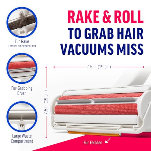 ChomChom Roller & Rake – Reusable Pet Hair Removal Roller with Rake Attachment for Cat & Dog Fur on Furniture, Couch, Carpet, Car, Rugs, Bedding & More– Portable, Eco-Friendly