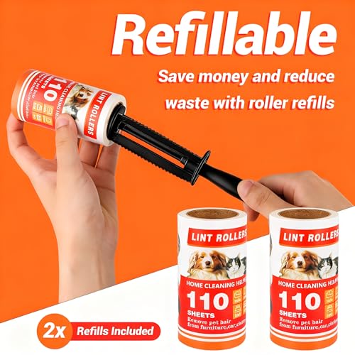 Lint Roller 220 Sheets with 2 Handle, Lint Rollers for Pet Hair Extra Sticky,Pet Hair Remover for Laundry, Lint Rollers for Pet Hair on Clothes, Furniture & Car - Dog & Cat Hair Removal Tool