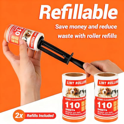 Lint Roller 220 Sheets with 2 Handle, Lint Rollers for Pet Hair Extra Sticky,Pet Hair Remover for Laundry, Lint Rollers for Pet Hair on Clothes, Furniture & Car - Dog & Cat Hair Removal Tool