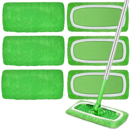 6 Pcs Reusable Microfiber Mop Pads Compatible with Swiffer Sweeper, Dry Sweeping Cloths & Wet Mopping Cloths, Washable Pads for Surface/Hardwood Floor Cleaning (Mop is Not Included) - color: B-green 6 Pack