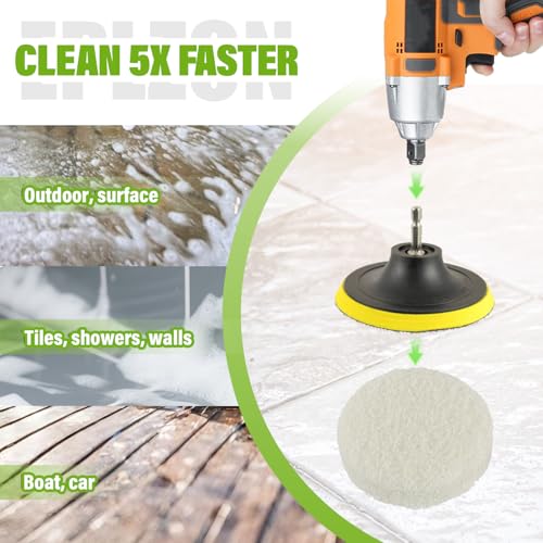 4 Inch Drill Brush Scrub Pads Cleaning Kit, 5X Faster Cleaning, Reusable Double Sided Scrub Pad for Bathroom Shower Tub Tile Grout Kitchen Toilet Hard Surfaces, 9 Pack(White) - color: White