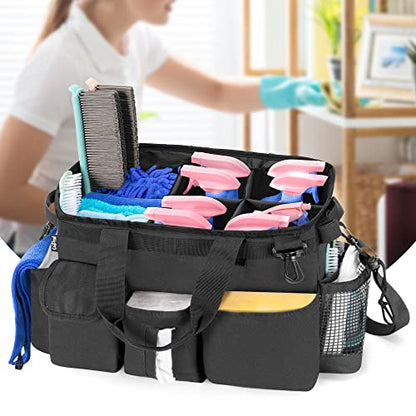 LoDrid Large Wearable Cleaning Caddy Bag with Detachable Divider, Cleaning Supply Tote with Handles, Organizer with Adjustable Shoulder Strap for Cleaners & Housekeepers, Black - color: Black