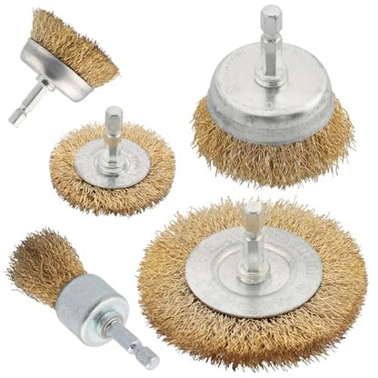 5 Pcs Wire Brush for Drill Set, Brass Wire Wheel for Drill, 1/4 Inch Hex Shank, Wire Brushes for Cleaning Rust for Drill - style: Set for 5Psc