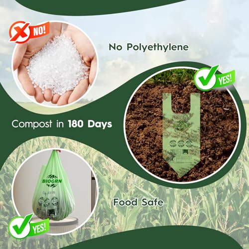 2.6-3 Gallon Compostable Trash Bags with Handles 80 Count 0.67 Mil 11.36 L Small Kitchen Wet Food Scrap Waste Compost Bag for Countertop Bin ASTM D6400 US BPI and OK Compost Home Certified - color: 3 Gal, Handles Bags, 80 Count