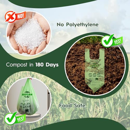 2.6-3 Gallon Compostable Trash Bags with Handles 80 Count 0.67 Mil 11.36 L Small Kitchen Wet Food Scrap Waste Compost Bag for Countertop Bin ASTM D6400 US BPI and OK Compost Home Certified - color: 3 Gal, Handles Bags, 80 Count
