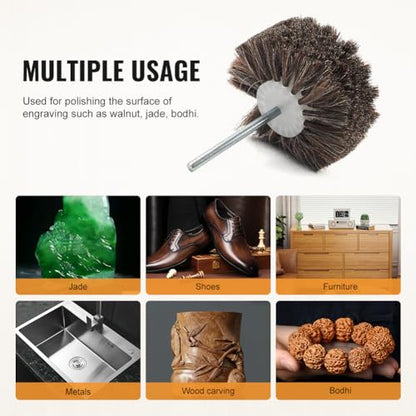Bacar Non-Scratch Horsehair Polishing Wheel Brush with 1/4" Hex Shank, Soft Natural Bristle Buffing Wheel for Drill & Rotary Tool, Ideal for Wood Carving, Jewelry, Waxing & Delicate Surface Polishing - style: Flat Head