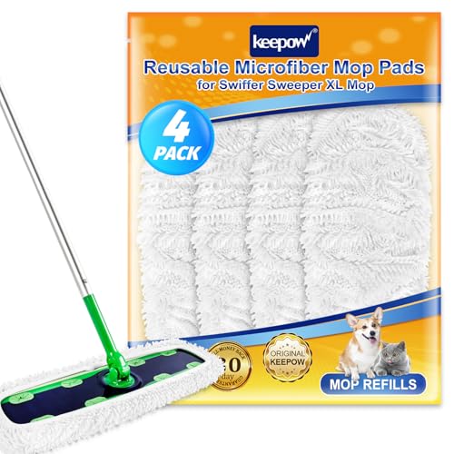 KEEPOW Reusable XL Wet Refills Compatible with Swiffer Sweeper XL, X-Large Dry Sweeping Cloths, Wet Mopping Cloths, Washable Microfiber XL Mop Pads Refills for Surface/Hardwood Floor Cleaning, 4 Pack - size: 4 Pack, White