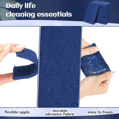 Hoolerry 100 Pcs Heavy Duty Scouring Pads Non Scratch Household Scrub Pads for Cleaning Reusable Pan Scrubber Anti Grease Scrubbing Pads for Dish Kitchen Metal Grills, 4.3 x 3 x 0.3 in (Blue) - color: Blue