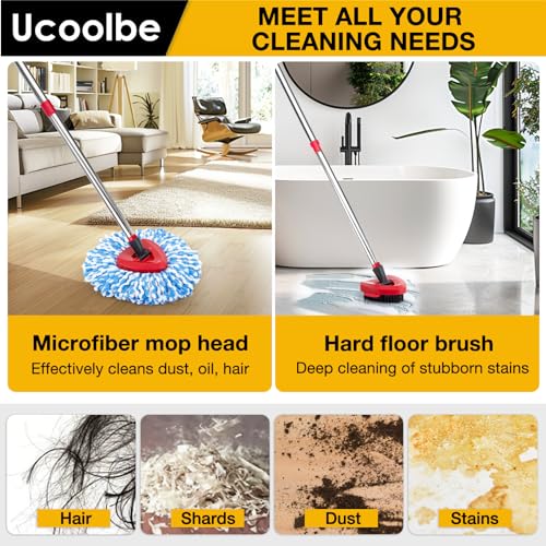 Spin Mop Replacement Head for O Cedar 2 Tank RinseClean, 4 Microfiber mop Refill, 1 Scrub Brush, 1 Mop Stick, 1 Mops Base, Deep Cleaning, 30" to 58" Mop Handle Replacement - size: 4+3 Mop Set(2 Tanks System)