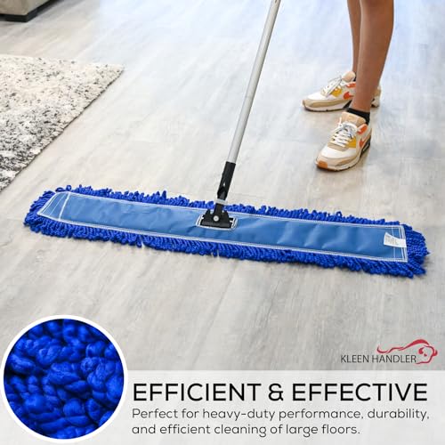 KLEEN HANDLER 3 Pack of 36 Inch Microfiber Dust Mop, Large Washable Commercial Mop Head Replacement, Sweeper, Janitorial Supplies, Blue - color: Blue - 36 Inch, size: 3 Pack