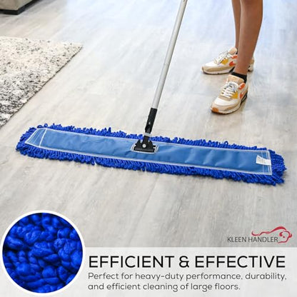 KLEEN HANDLER 6 Pack of 36 Inch Microfiber Dust Mop, Large Washable Commercial Mop Head Replacement, Sweeper, Janitorial Supplies, Blue - color: Blue - 36 Inch, size: 6 Pack