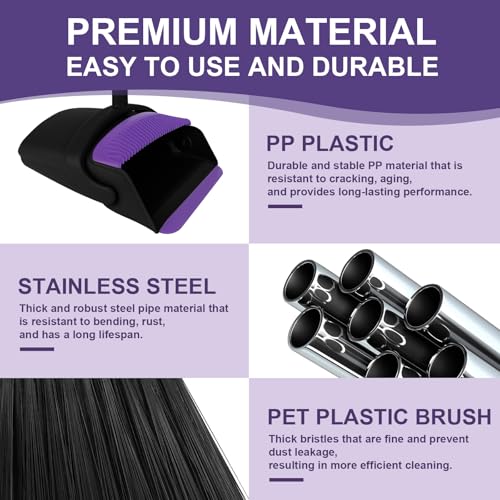 Broom with Dustpan Combo Set and Silicone Air Broom Kit, 51" Long Handle Floor Squeegee, Purple Household Kit for Glass Window Rugs Pet Hair Home - color: Purple