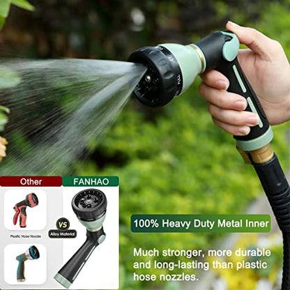 FANHAO Garden Hose Nozzle Heavy Duty, 100% Metal Water Hose Nozzle Sprayer with 8 Spray Patterns, High Pressure Sprayer Nozzle with Thumb Control, On Off Valve for Garden Watering, Car & Pet Washing - color: Light Green