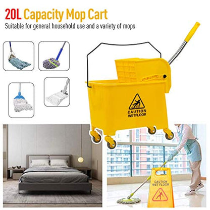 Industrial Mop Bucket with Wringer, 5.28 Gallon Commercial Janitorial Cart for Business, Mop Bucket and Side Wringer Combo with Wheels for Home and Restaurant