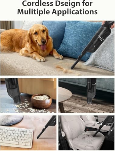 Cordless Handheld Vacuum,15KPA Powerful Car Vacuum,2-Speed,2 Charging Methods,Wireless Charger,Ergonomic Handle,Portable Rechargeable Vacuum Cleaner for Car,Home