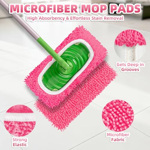 8 Pack Reusable Mop Pads Compatible with Swiffer Sweeper Mop, Wet and Dry Chenille Sweeping Cloths, Washable Pads Refill, Microfiber Pads for Multi-Surface/Hardwood Floor Cleaning (Pink) - color: Pink