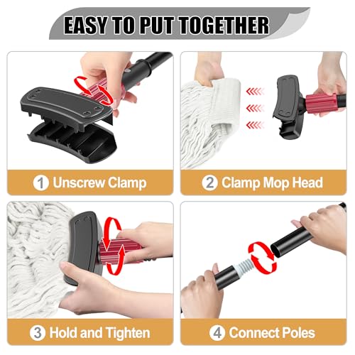 Commercial Mops for Floor Cleaning - Looped-End Heavy Duty Wet Mop with Long Handle for Hardwood Wood Tile Vinyl - Reusable Cotton Head for Home Garage Kichen Bathroom - size: Large mop