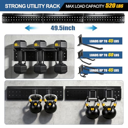 49.5'' Garage Tool Organizer Wall Mount Load 520Lbs with Heavy Duty 14Hooks | 520lbs Heavy Duty Garden Tool Organizer, Garage Wall Organizer for Garden Tool Yard Tool Shovel Rake Broom Ladder - size: 49.5''-17Pack