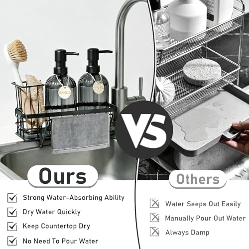 Kitchen Soap Dispenser Set, 14.4 oz/425 ml Hand and Dish Soap Dispenser Set, Dish Soap Dispenser with Sponge Holder & Diatomite Tray, for Countertop Organizer, Black - color: Clear Black