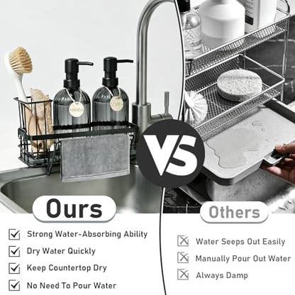 Kitchen Soap Dispenser Set, 14.4 oz/425 ml Hand and Dish Soap Dispenser Set, Dish Soap Dispenser with Sponge Holder & Diatomite Tray, for Countertop Organizer, Black - color: Clear Black