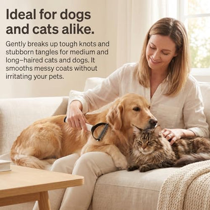 2-In-1 Double Sided Dematting Comb for Cats & Dogs, Multi-Functional Pet Detangling Comb, Double Sided Lint Remover Comb with Lint Roller, Suitable for Both Long and Short Haired Pets (Brown) - color: Brown