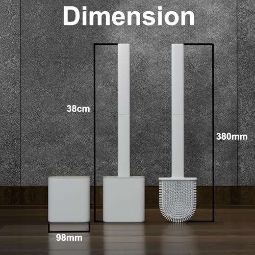Silicone Toilet Brushes & Holders – Pack of 2 Long Non-Slip Handle, Flexible Bristles for Easy Cleaning – Modern Drip-Free Base, Durable White Bathroom Toilet Brush Set with Holder