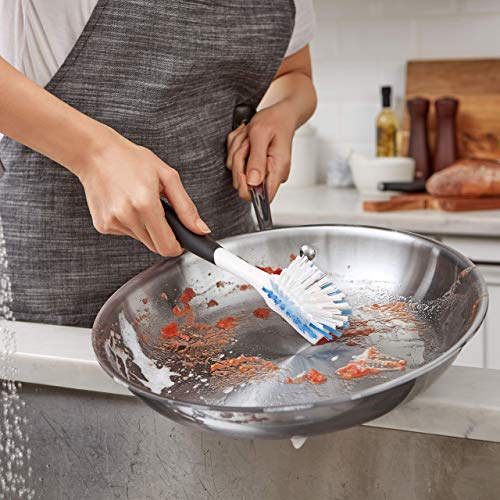 OXO Good Grips Dish Brush, Nylon Bristles with Built-in Scraper, Safe for Non-Stick Cookware, Non-Slip Handle, Dishwasher Safe - style: Plastic