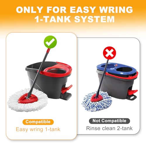 7-Pack Mop Heads Replacements Compatible with O Cedar EasyWring 1 Tank, Includes 4 Microfiber Spin Mops Replace Head, 2 Scrub Brushes, and 1 Base, Reusable and Machine Washable for Cleaning Floors