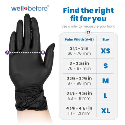 Well Before Black Vinyl Gloves - Disposable Powder-Free and Latex-Free Gloves - size: Medium
