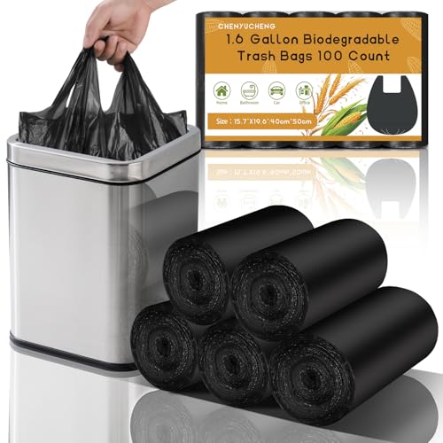 1.6 Gallon Trash Bags For Bathroom With-Handles - Black Small Garbage Bags 100 Count 6 Liter (Fit 1.3-1.5Gal) Unscented Compostable Biodegradable Mini Waste Basket Liners Kitchen Office Chenyucheng - style: 1.6gallon Black 100 Count