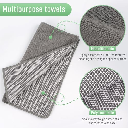 SINLAND Microfiber Dish Cloth Dish Rags for Washing Dishes Best Kitchen Cloths Cleaning Cloths with Poly Scour Side 12Inchx12Inch 20Pack Grey - color: Grey, size: 12inchx12inch 20pack