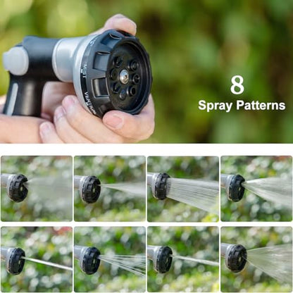 FANHAO Garden Hose Nozzle Heavy Duty, 100% Metal Water Hose Sprayer with 8 Spray Patterns, High Pressure Spray Nozzle Thumb Control On Off Valve for Lawn & Plant Watering, Car & Pet Washing - Silver - color: Silver