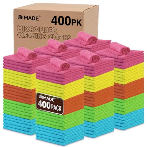 UNIMADE Microfiber Cleaning Cloth,400PK Commercial Grade Work Rags Microfiber Towels for Cars Cleaning Rags Bulk Detailing Cloth for Automotive Bar Mechanic Restaurant Garage, 11.5"x11.5", Multicolor - color: Multicolor, size: 400pk