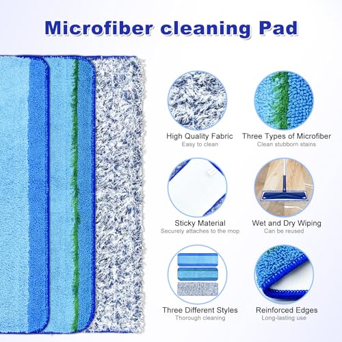 6 Pack Microfiber Cleaning Replacement Pad for Bona Mop,Washable Reusable Microfiber Cleaning Mop Pad for Hardwood Floor,Wet Dry Use,2 Deep Cleaning Pad+2 Microfiber Cleaning Pad+2 Dusting Mop Pad