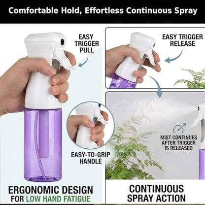 VIGOR PATH Continuous Mist Purple Spray Bottle 200ml Fine Mist for Hair | Aerosol Free Reduces Hand Fatigue Salon Refillable Lightweight Cleaning - color: PURPLE