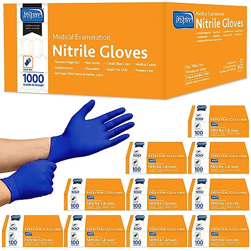 Inspire Nitrile Exam Gloves | The Original Quality Stretch Nitrile Cobalt Blue | 4.5 Gloves Disposable Latex Free Medical EMT - size: Large