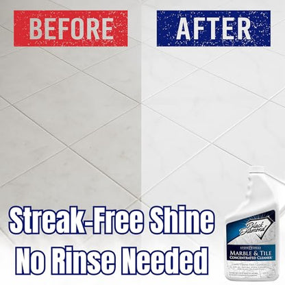 Black Diamond Stoneworks Marble & Tile Floor Cleaner Concentrate, pH Neutral, Streak-Free & No-Rinse Formula for Granite, Travertine, Limestone, Slate, Ceramic & Porcelain Floors (1 Quart) - size: 32 Fl Oz (Pack of 1)