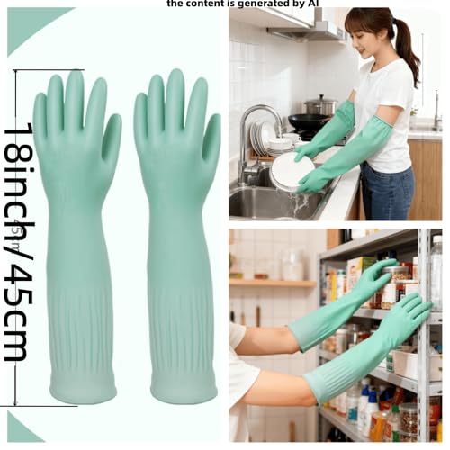 18inch Household Cleaning Rubber Kitchen Waterproof Long Gloves,Reusable Durable Anti Slip Work Latex Gloves - size: Large