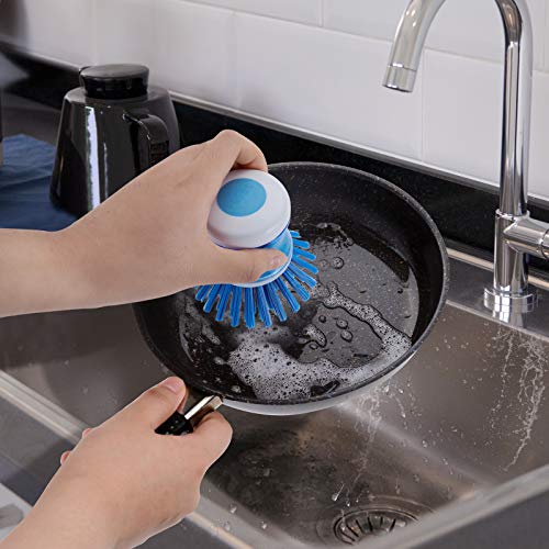 Dish Brush with Soap Dispenser, Stiff Bristles Dish Scrubber for Pots, Pans & Sink Cleaning, 2 Pack - color: Blue 2 Pack