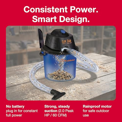Koblenz Wet Dry Vacuum Cleaner, 2 Gallon 2.0 PHP, 60 CFM, 10 ft Reach, Twist-N-Lock Hose, Small Shop Vac, Portable Shop Vac for Home Car Garage Workshop, Accessories Included, Blue/Black, WD-2L - size: 2 Gallon 2 HP